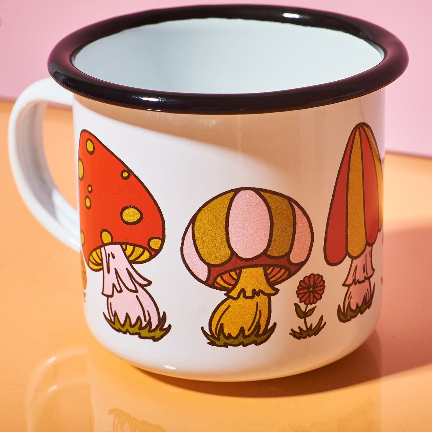 Enamel Camping Mug - Orange Mushroom Camping - Coffee Mug -