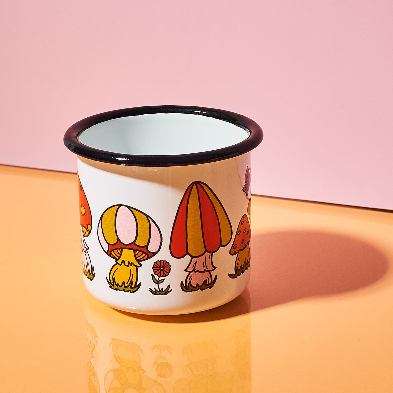 Enamel Camping Mug - Orange Mushroom Camping - Coffee Mug -