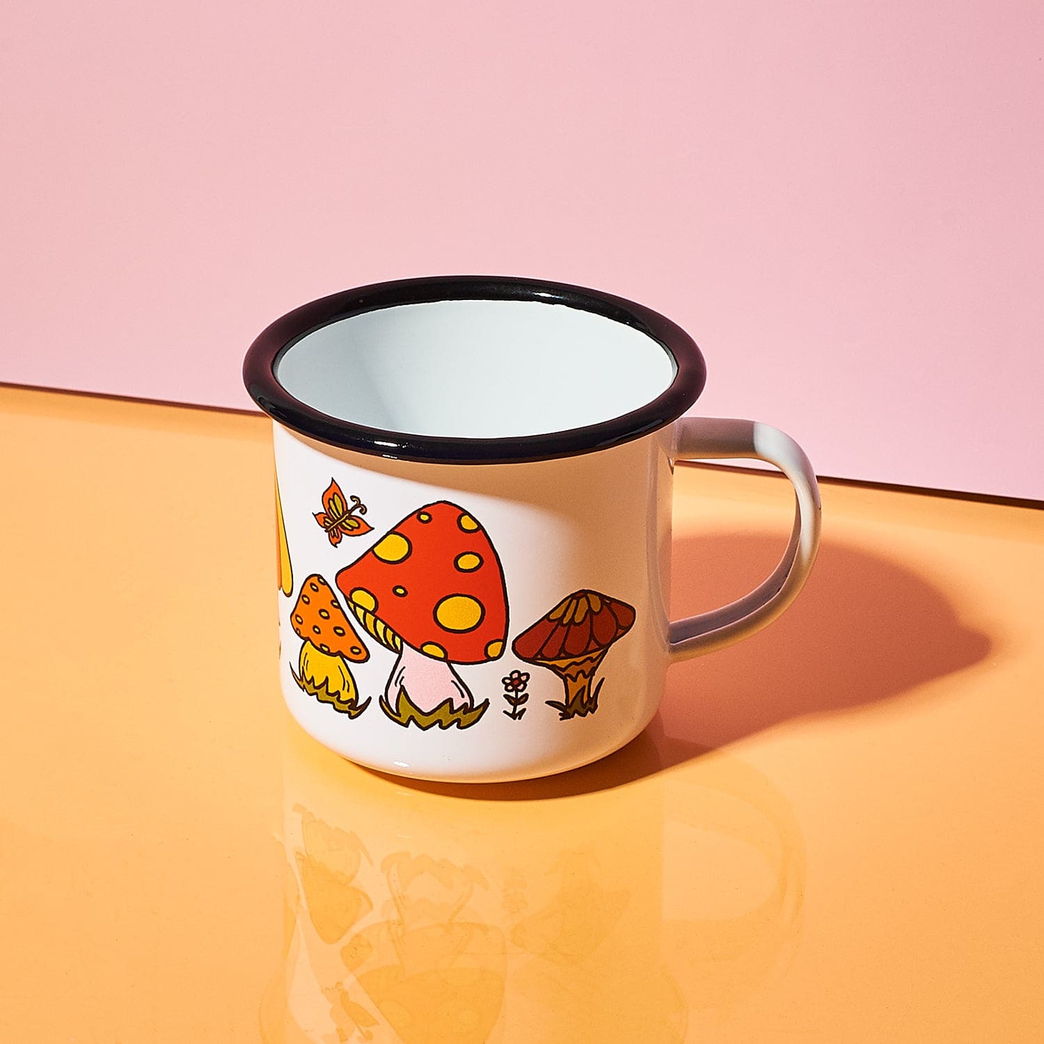 Enamel Camping Mug - Orange Mushroom Camping - Coffee Mug -