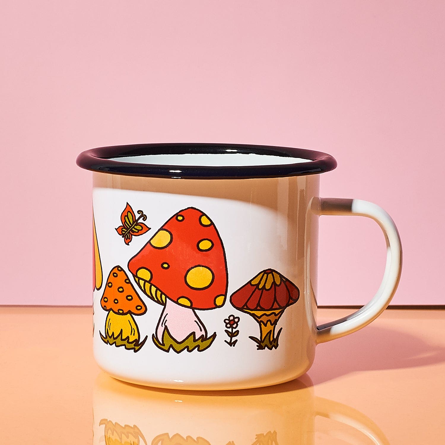 Enamel Camping Mug - Orange Mushroom Camping - Coffee Mug -