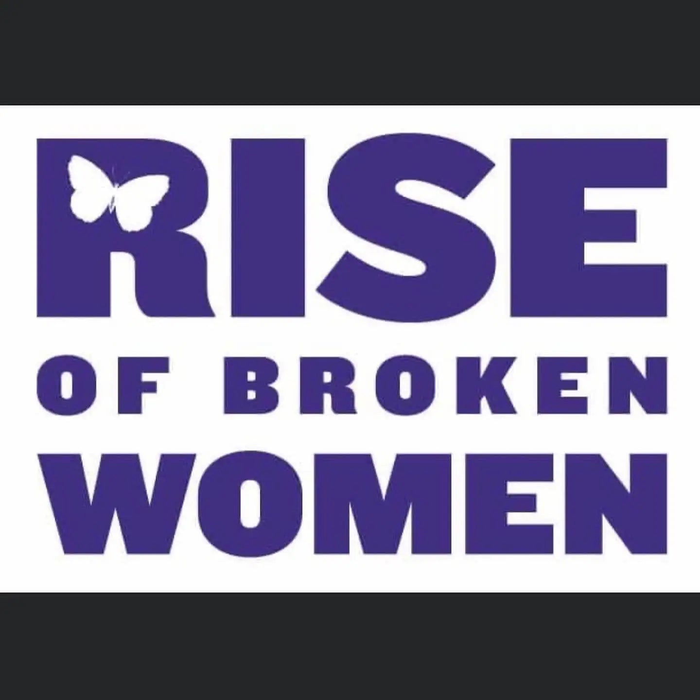 Rise of Broken Women NYC Logo - Purple Text with Butterfly as cut out space in R character