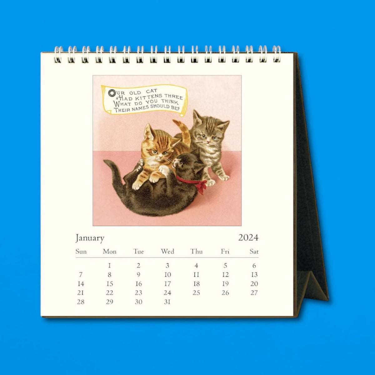 2024 Monthly Desk Calendar - Vintage Cats 0823 - Calendar24