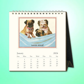 2024 Monthly Desk Calendar - Vintage Dogs 0823 - Calendar24