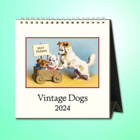 2024 Monthly Desk Calendar - Vintage Dogs 0823 - Calendar24