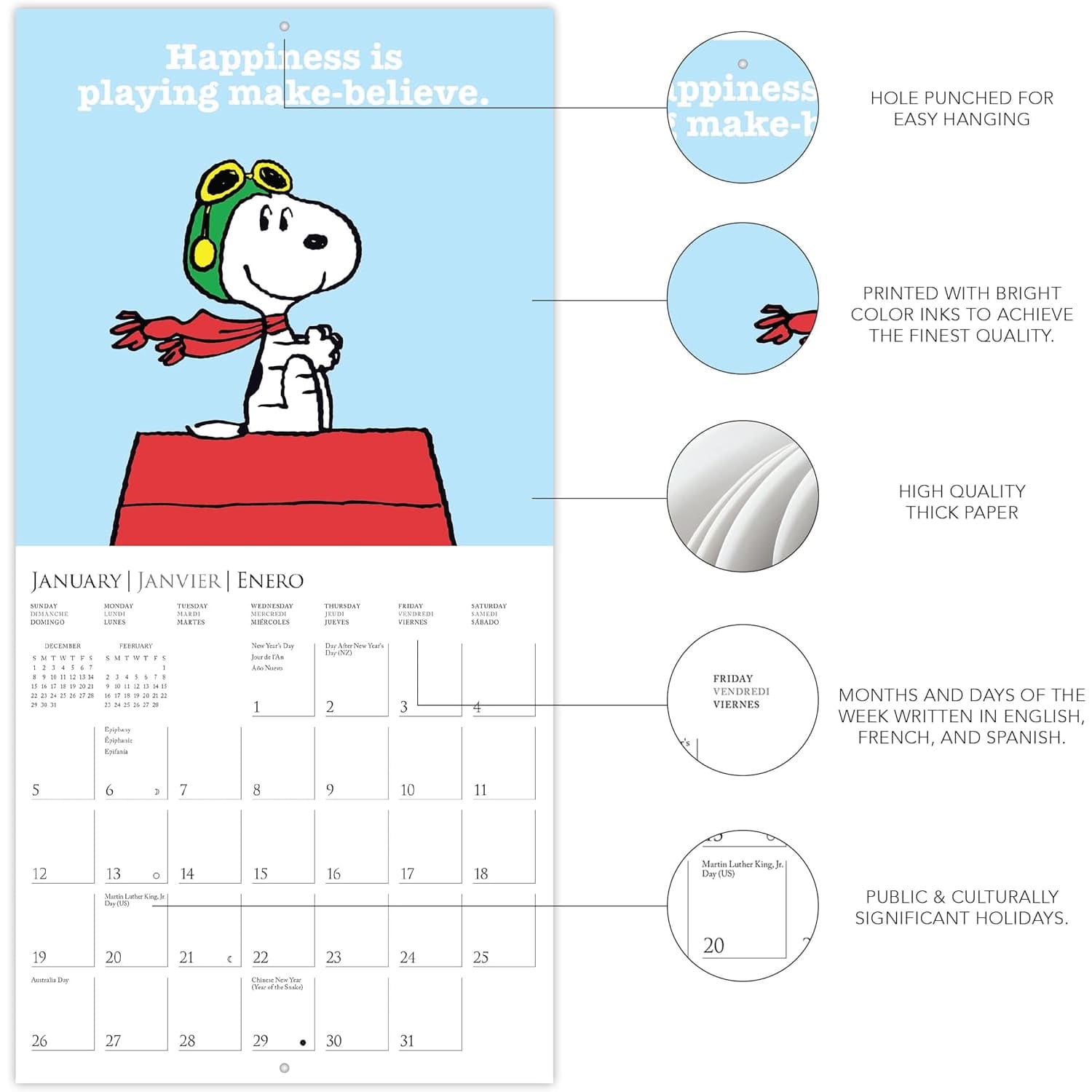 2025 Mini Calendar - Peanuts Snoopy Happiness Is...