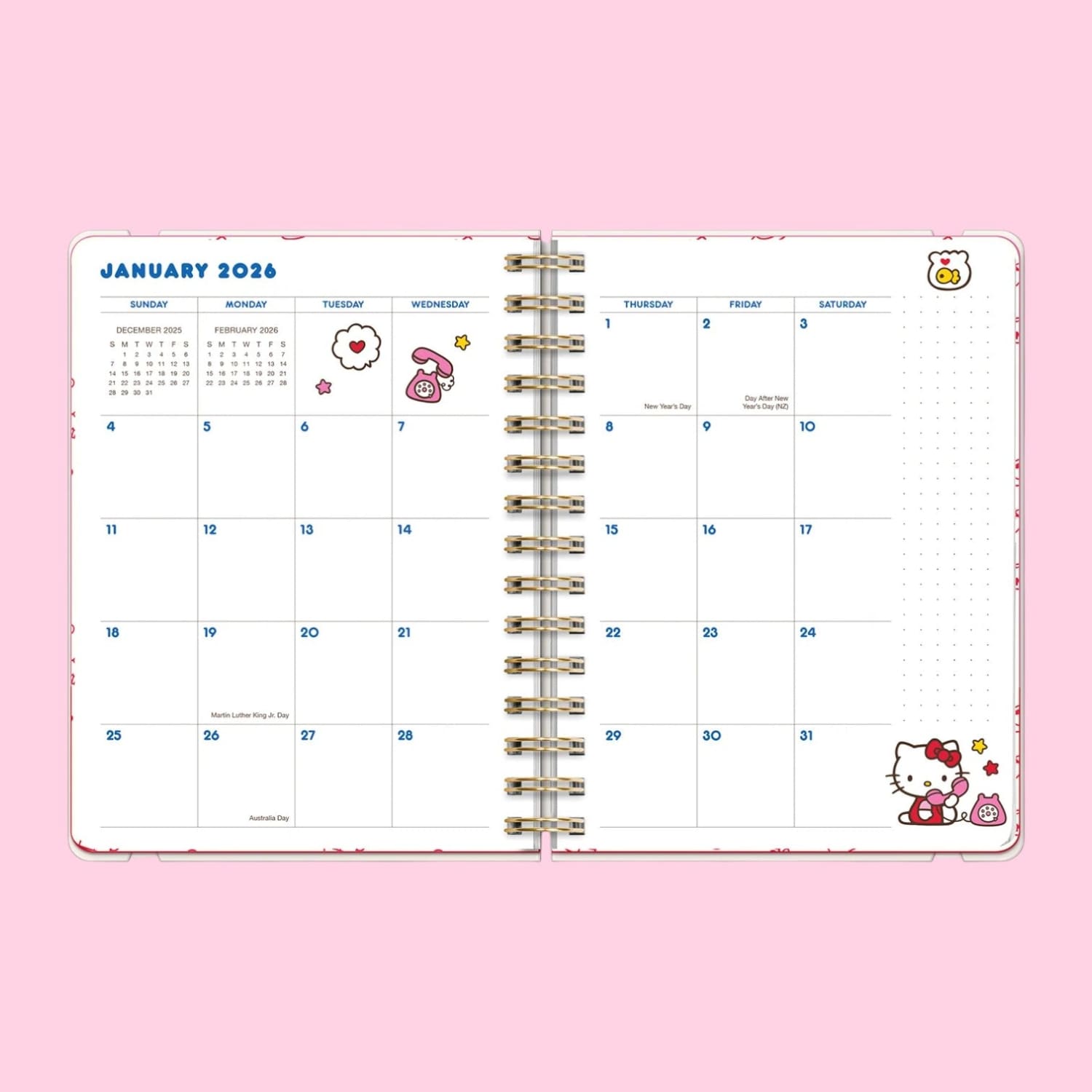 2026 Hello Kitty Playful Pink Compact Planner Calendar