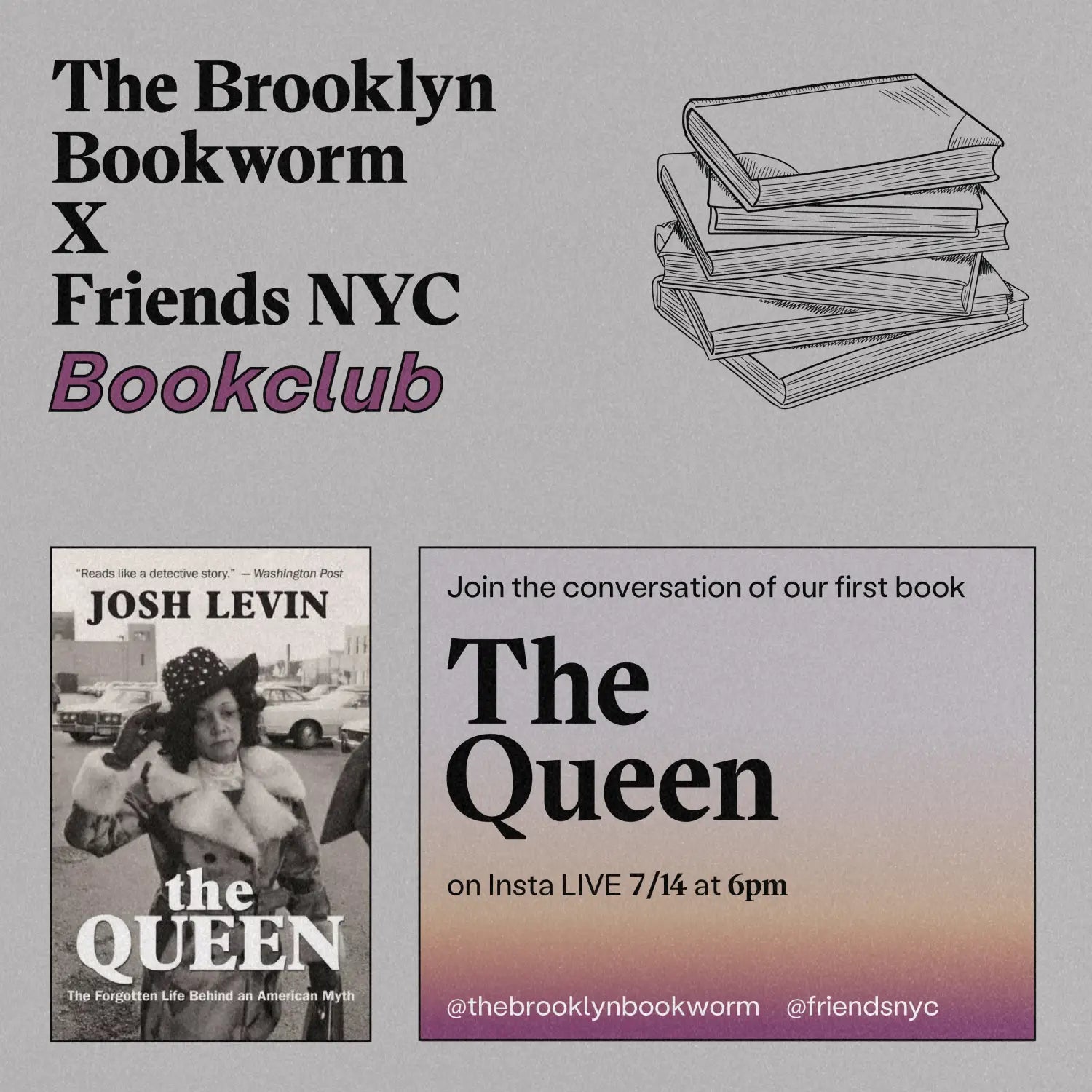 bookclub, friends nyc, the brooklyn bookworm, the queen, josh levin