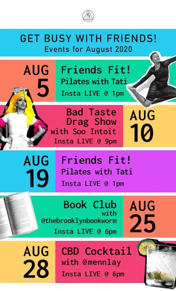 Friends NYC Free August 2020 Events - Pilates, Drag Show, Bookclub, Cocktails