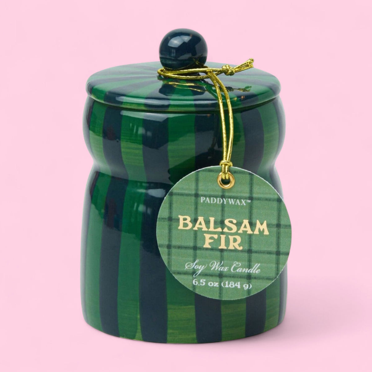 Balsam Fir Striped Cabana with Lid Candle Candle - Candles