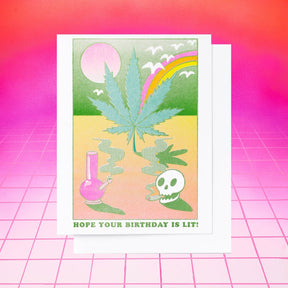 Lit Birthday - Risograph Greeting Card Aesthetic - Art - 