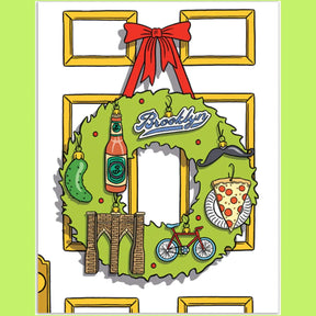 Brooklyn Wreath Holiday Card Artist Made - Christmas Card -