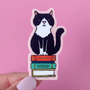 Cat Books Die Cut Vinyl Sticker | Friends Nyc Brooklyn Ny