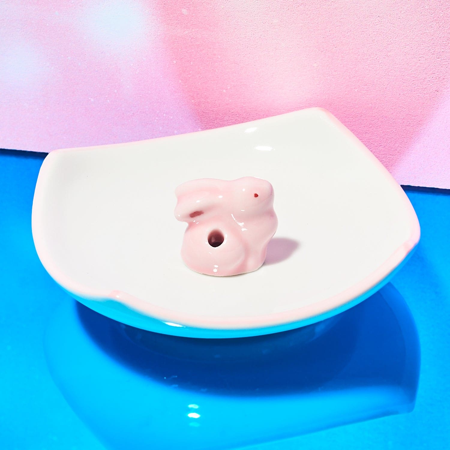 Ceramic Incense Holder - Bunny Pink Animal Novelty - Bunny -