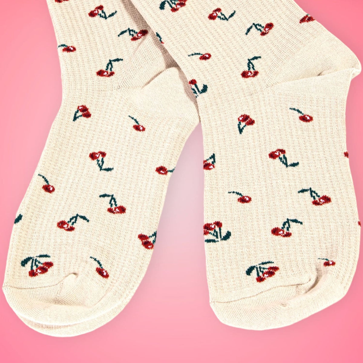 Cherry Print Socks Cherry - Crew Socks - Fake Food