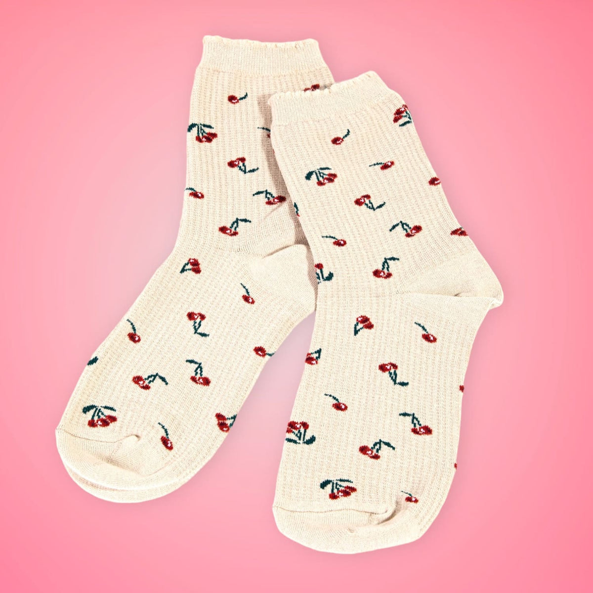 Cherry Print Socks Cherry - Crew Socks - Fake Food