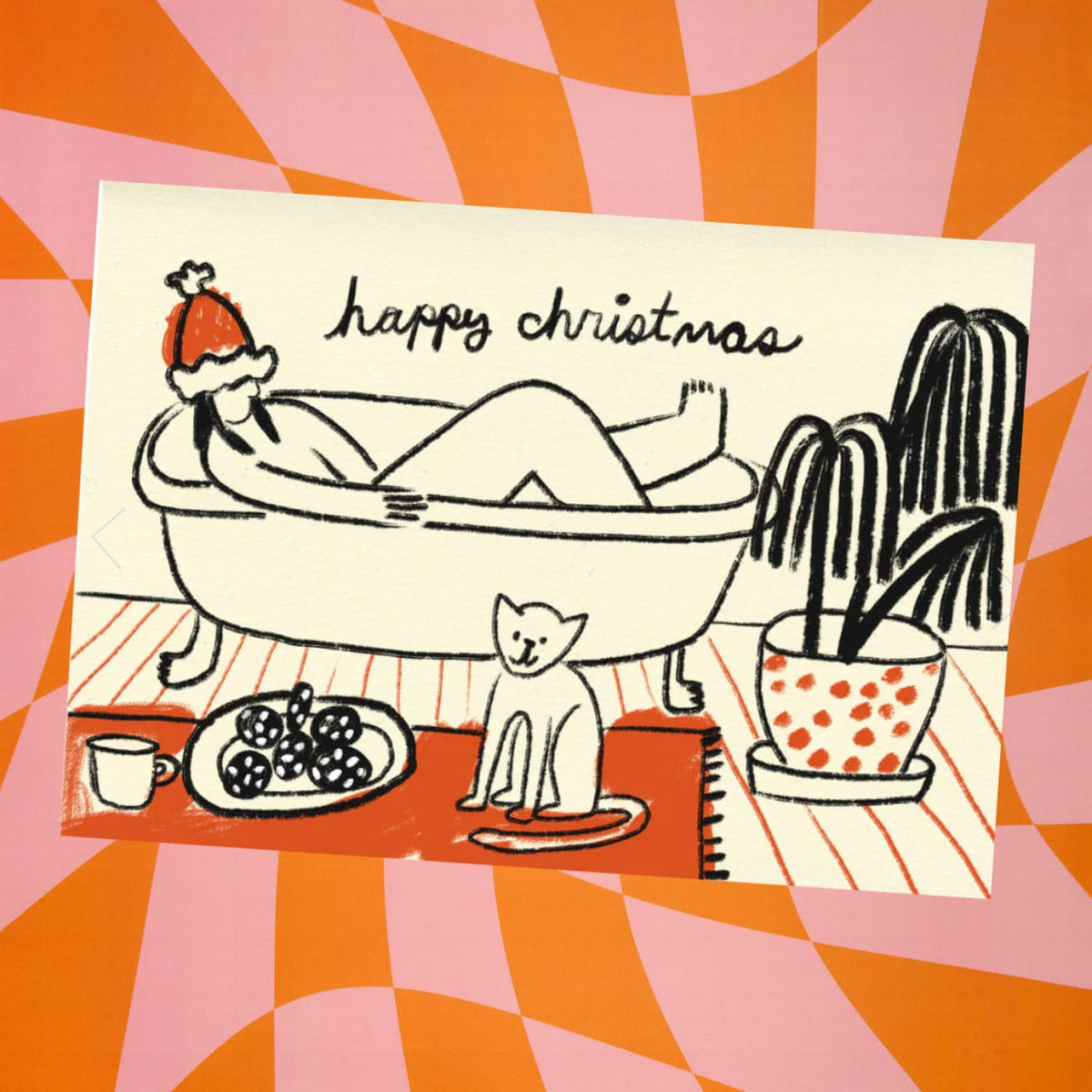 Christmas Bath Holiday Card Cat - Christmas Cards - Greeting