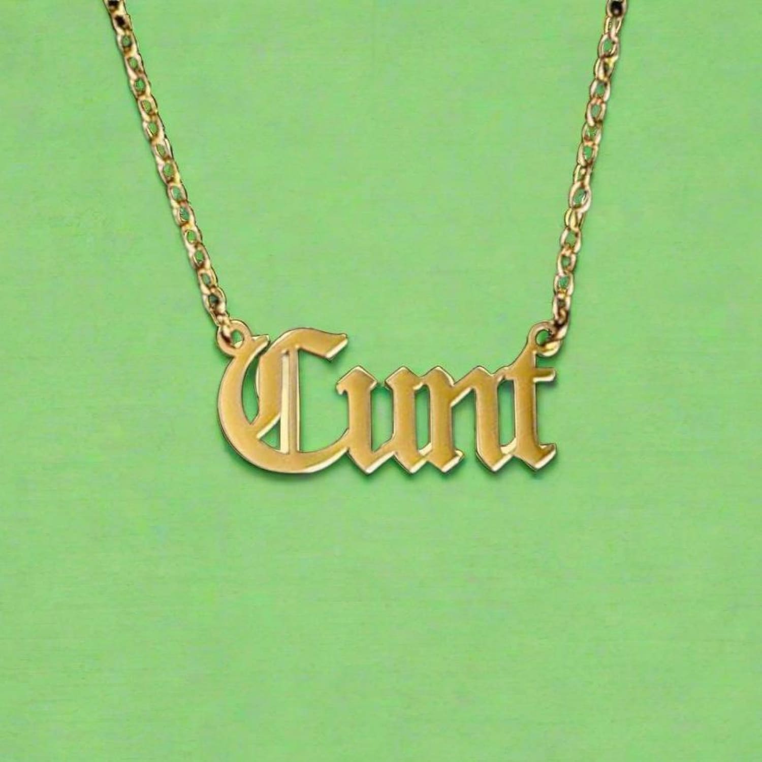 Cunt Gothic Nameplate Necklace Boxed - Cunt - Cunty - Gold