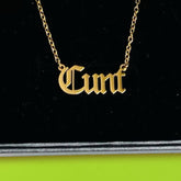 Cunt Gothic Nameplate Necklace Boxed - Cunt - Cunty - Gold