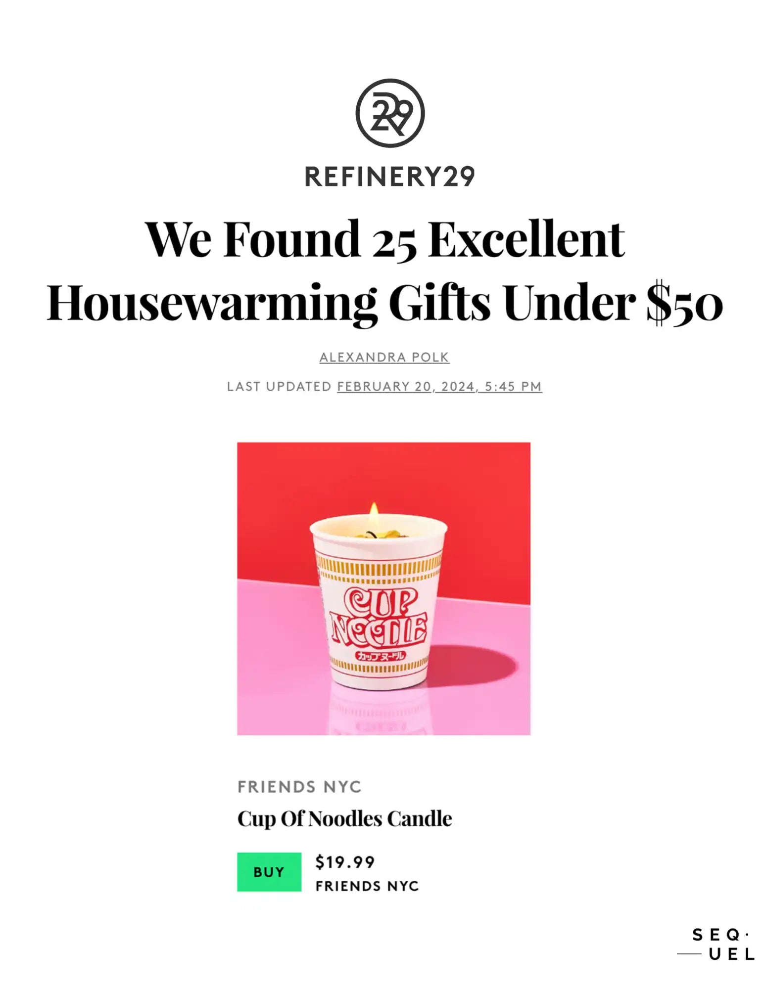 Cup O’Noodles-themed scented candle priced at $19.99.