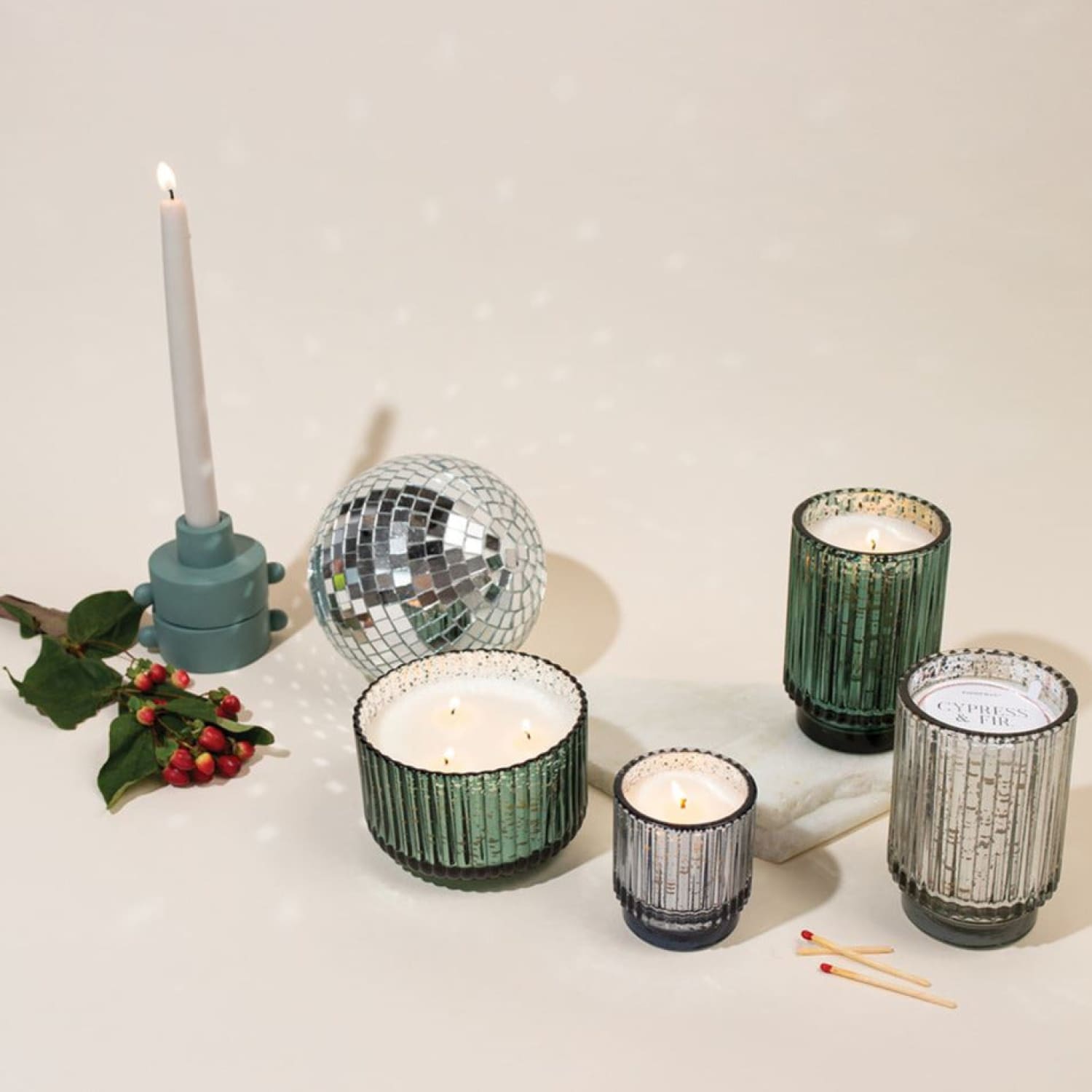 Cypress + Fir Mercury Glass Candle Candle - Holiday 2023 -