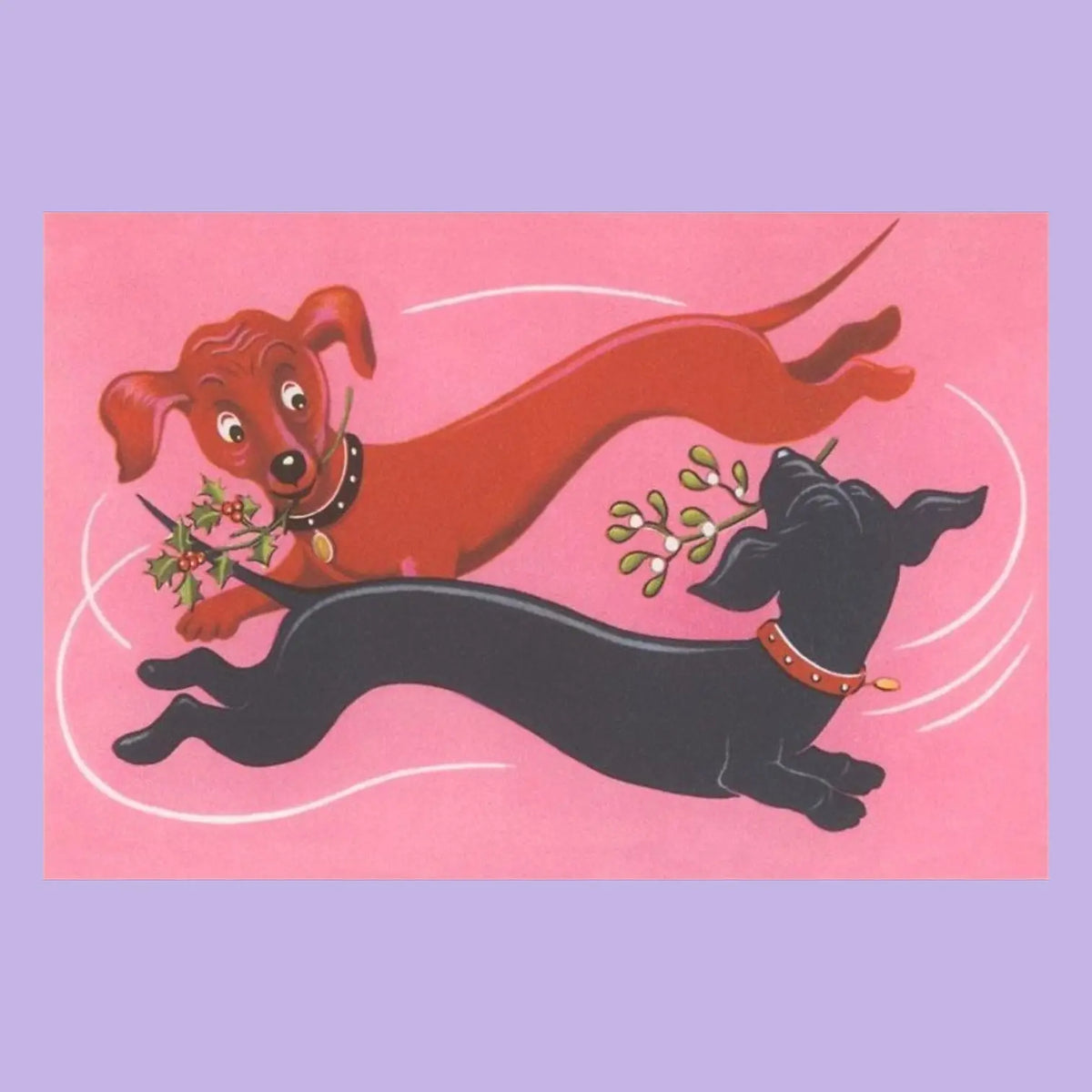 Dachshunds Chasing Each Other Holiday Postcard Christmas