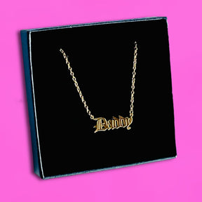 Daddy Gothic Nameplate Necklace Boxed - Daddy - Gold