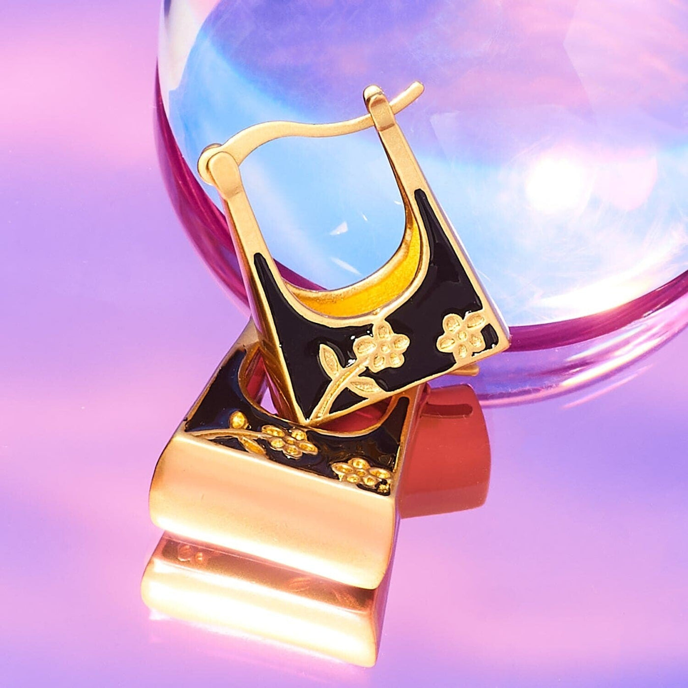 Enamel Flower Huggie Earrings Accessories - Anniversary