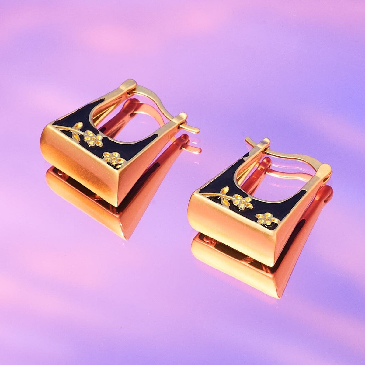 Enamel Flower Huggie Earrings Accessories - Anniversary