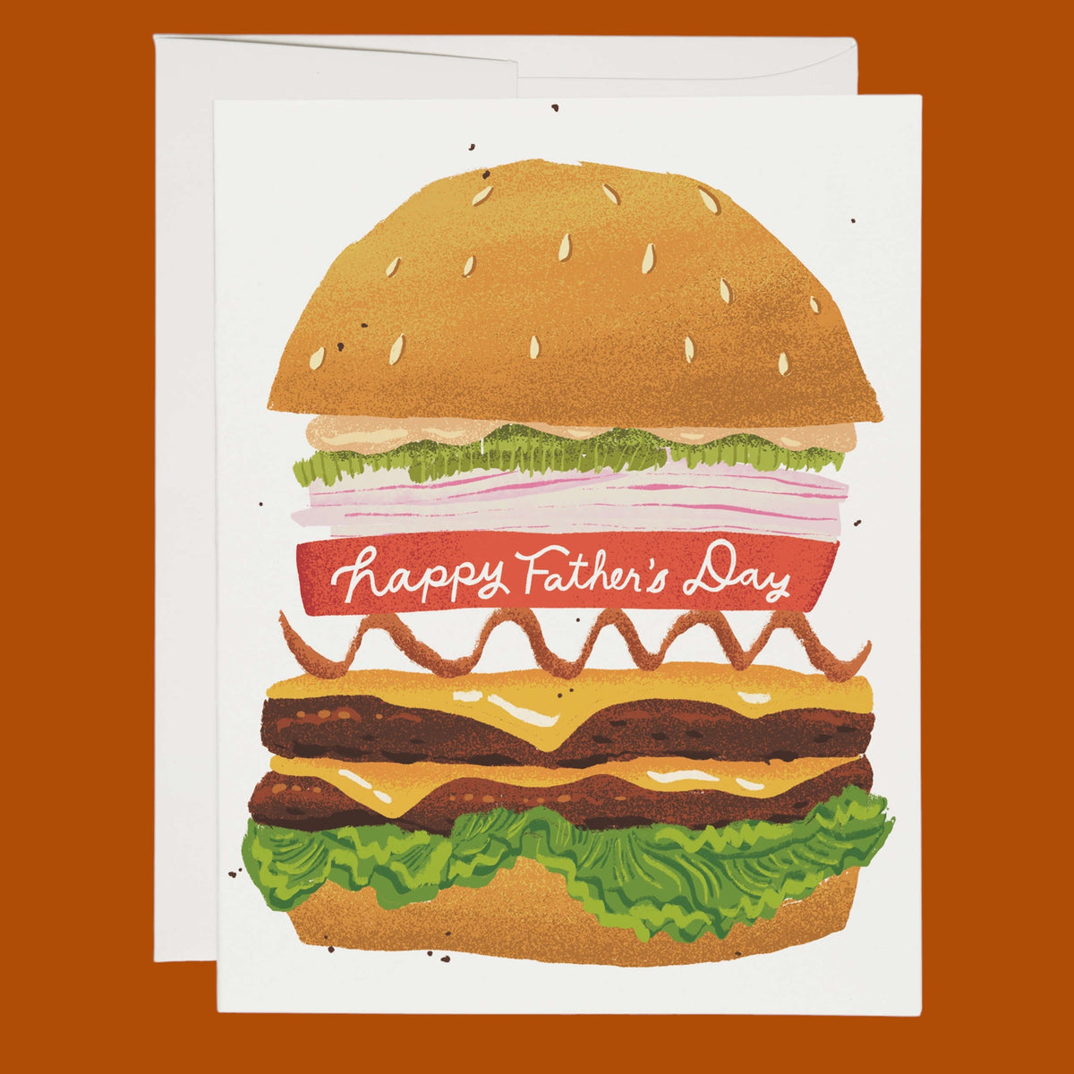 card with a cheeseburger on it that says "happy father's day" on the tomato