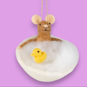 Felt Mouse in Bubble Bath Ornament | Whimsical Holiday