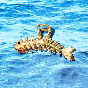 Gold Fish Bone Hair Claw - Metal Hair Clip 4 Inch
