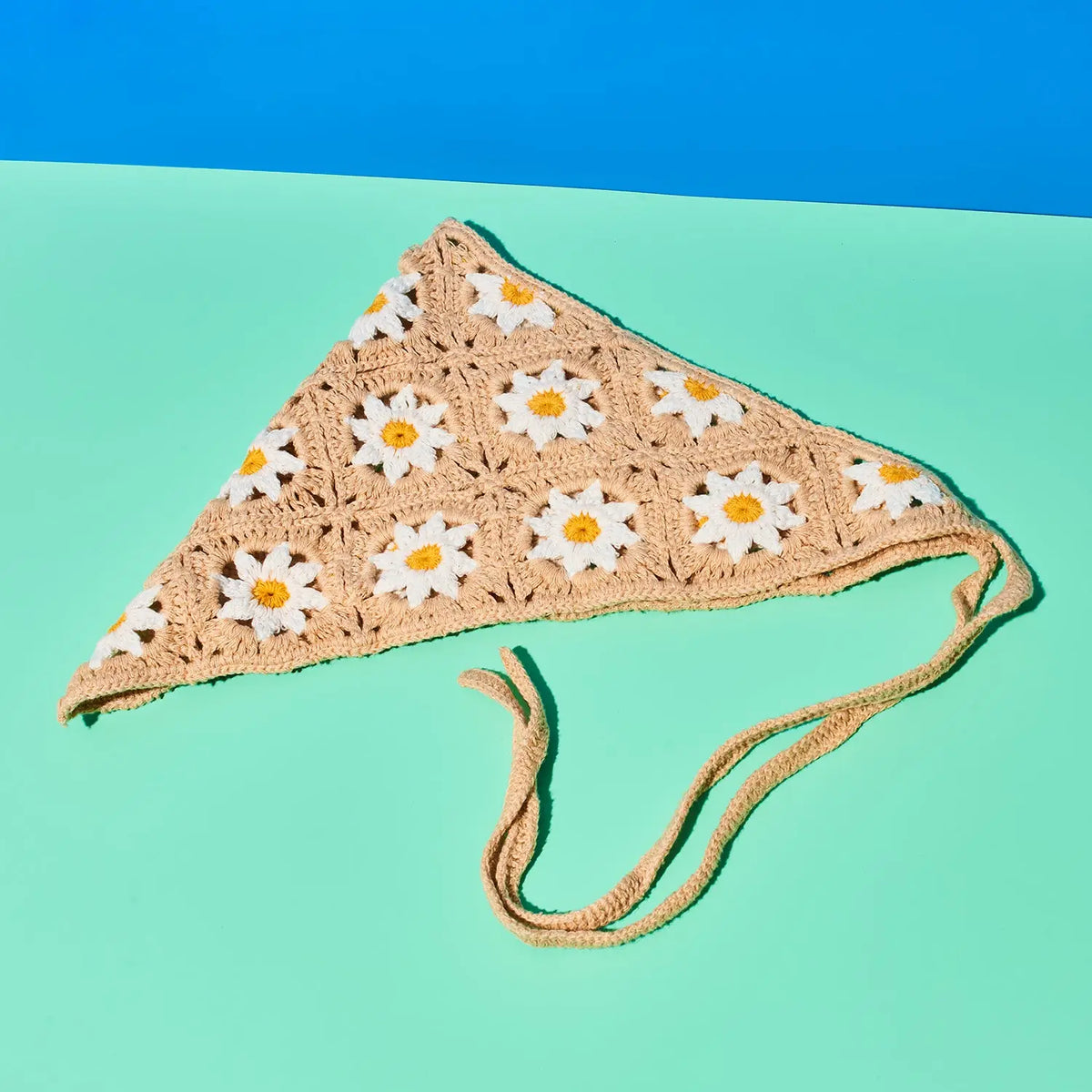 Floral Crochet Headscarf Bandana - Khaki Haila Woven Flower
