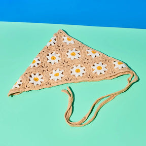 Floral Crochet Headscarf Bandana - Khaki Haila Woven Flower