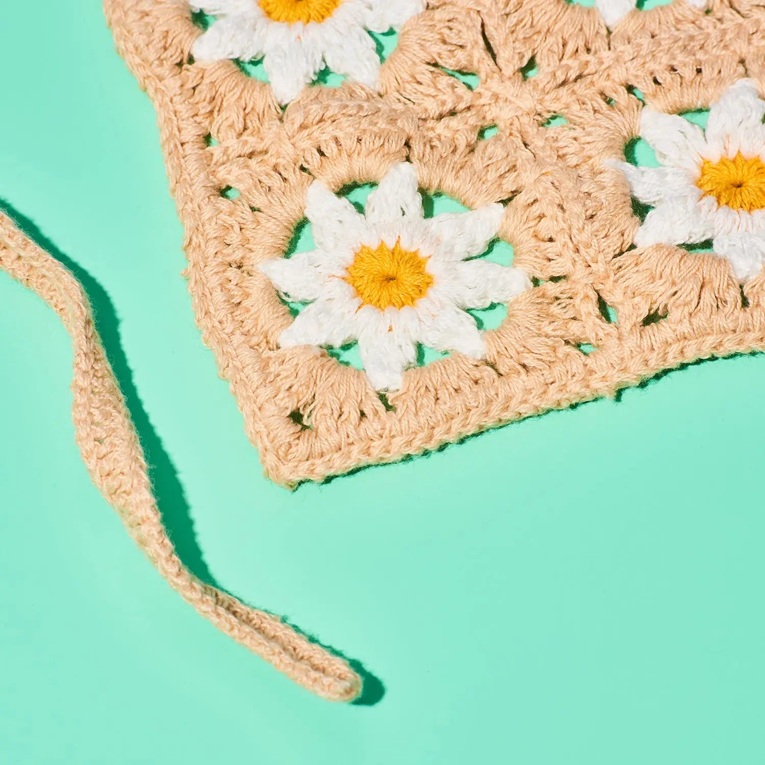 Floral Crochet Headscarf Bandana - Khaki Haila Woven Flower