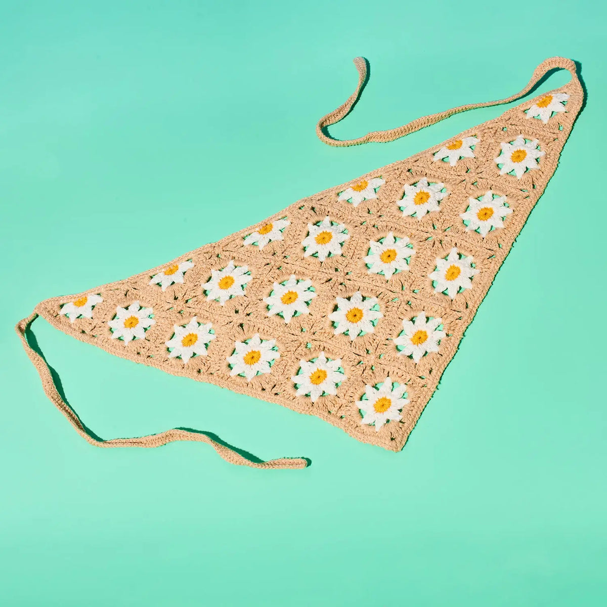 Floral Crochet Headscarf Bandana - Khaki Haila Woven Flower