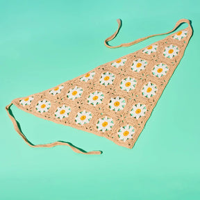 Floral Crochet Headscarf Bandana - Khaki Haila Woven Flower