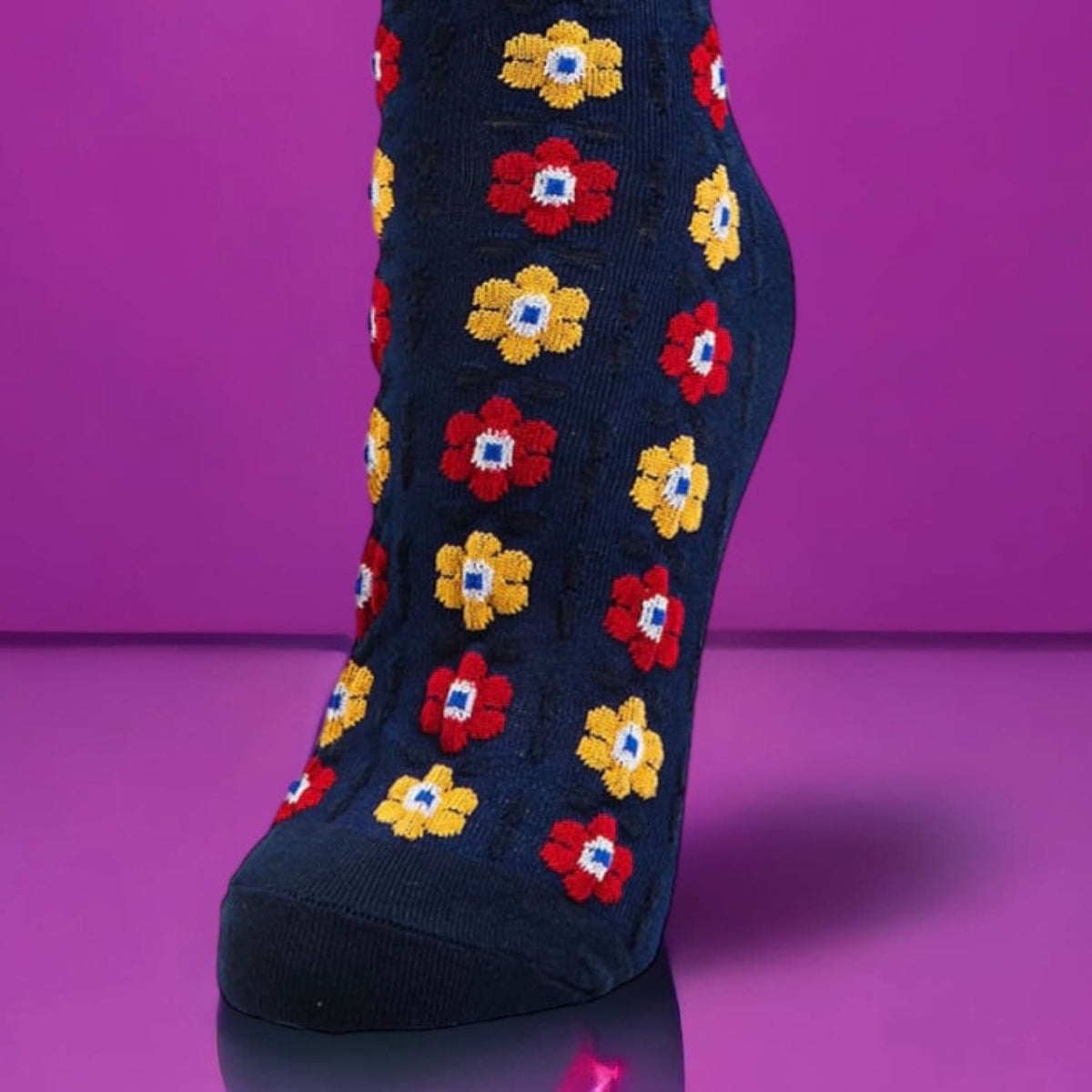 Flower Stripe Navy Socks Flower - Sale - Socks