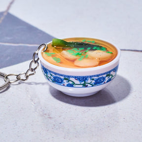 Food Keychain - Egg Noodle Soup Food Novelty - Funny