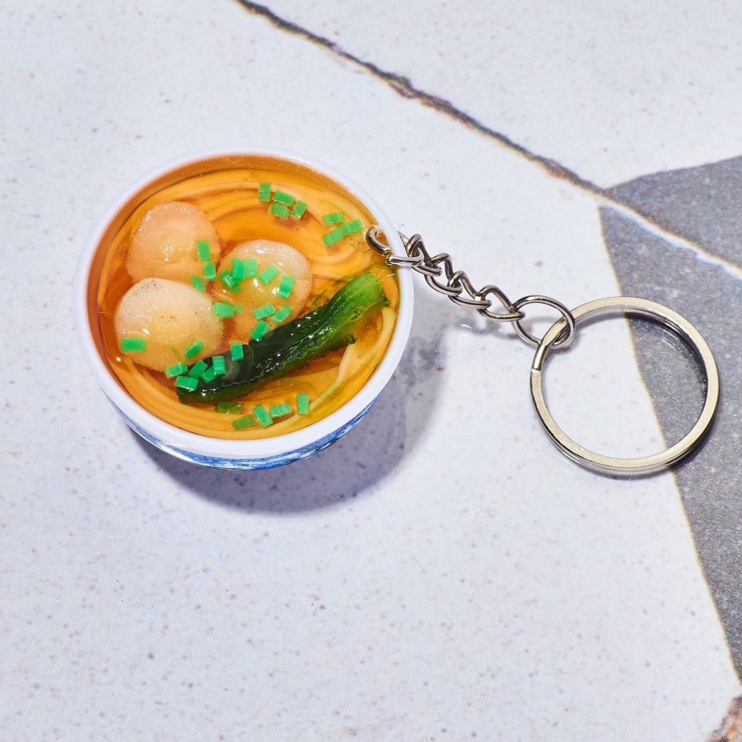 Food Keychain - Egg Noodle Soup Food Novelty - Funny