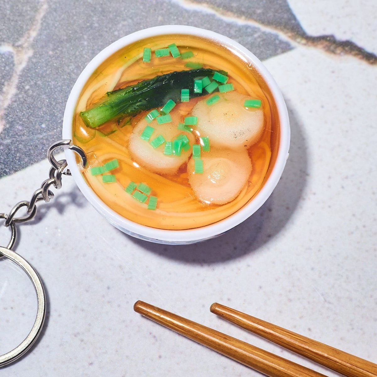 Food Keychain - Egg Noodle Soup Food Novelty - Funny