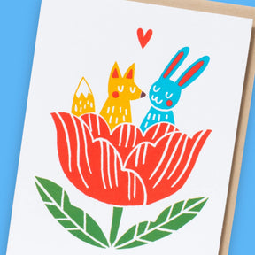 Fox & Bunny Tulip Love Greeting Card | Valentine’s Day 2026