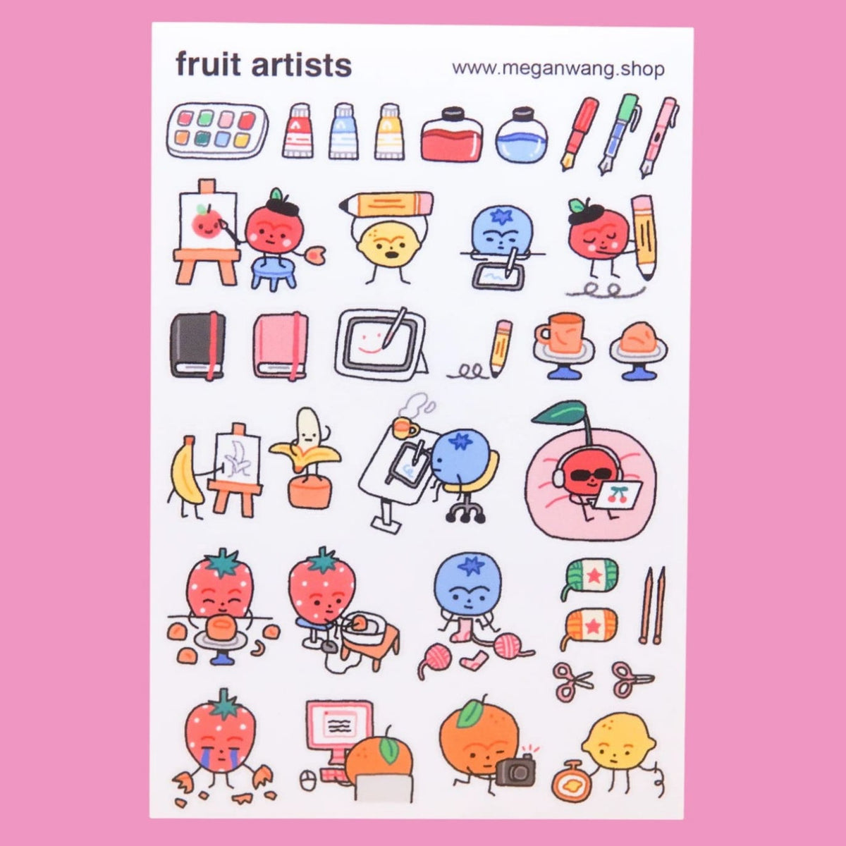 Fruit Artist Sticker Sheet Apple - Banana - Blueberry
