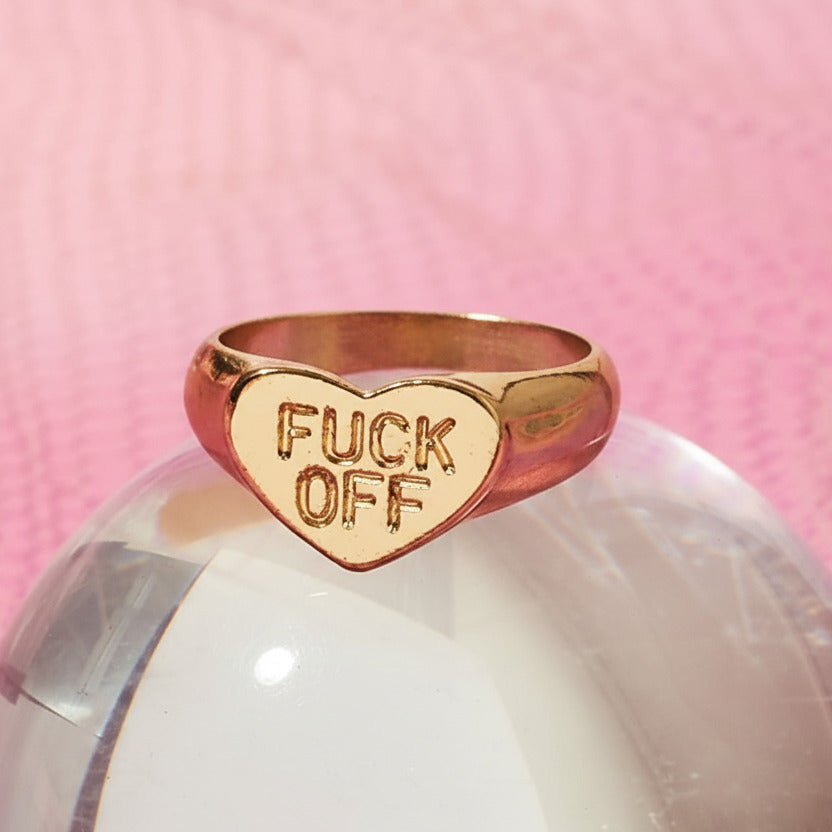 Fuck off Heart Signet Ring Adjustable Ring - Confident - 