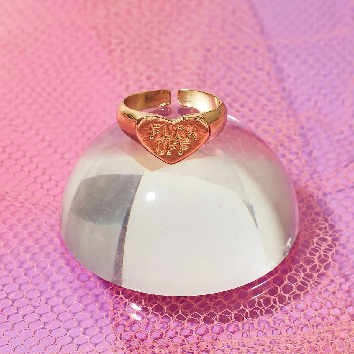 Fuck off Gold Plate Heart Ring Signet | Swear Jewelry