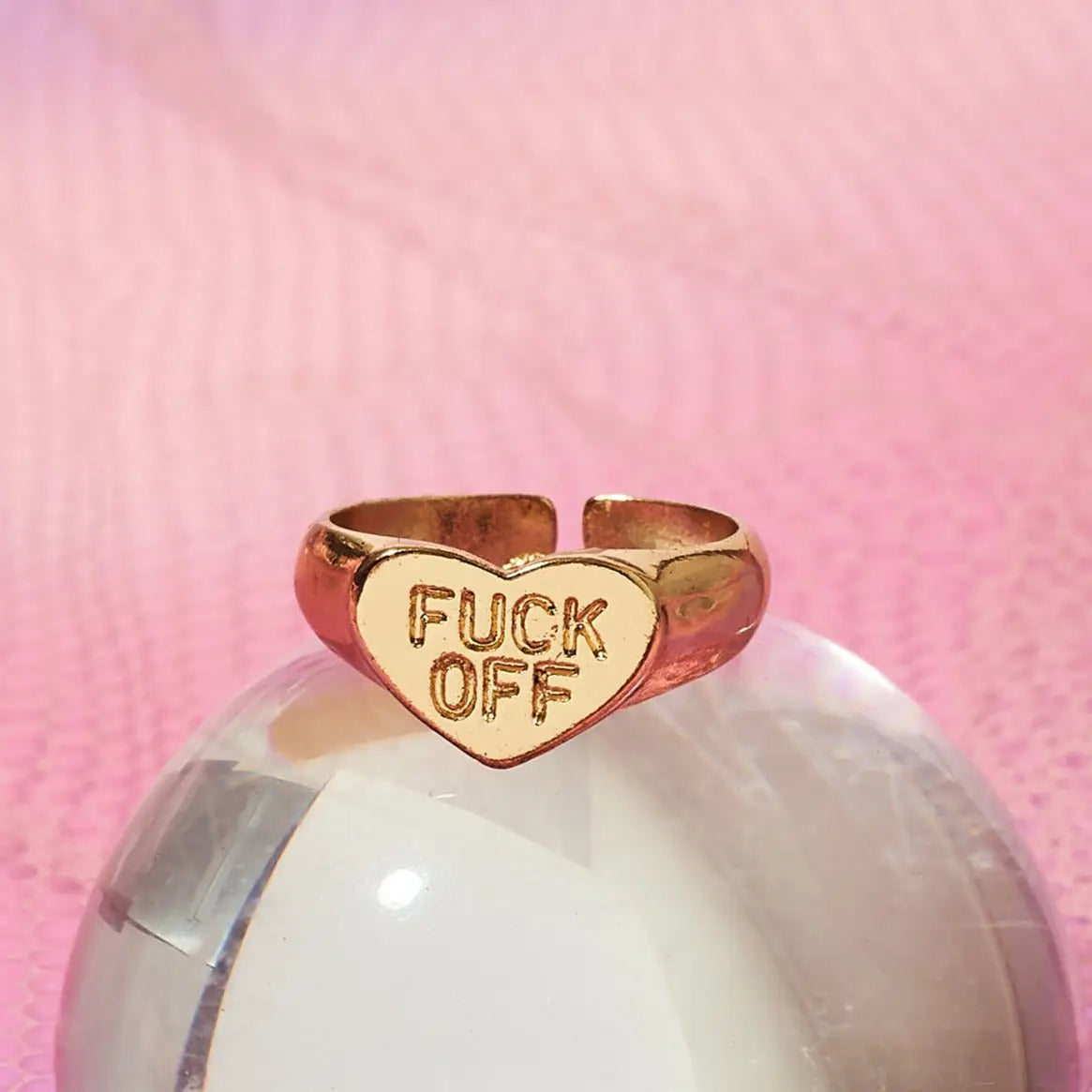 Fuck off Gold Plate Heart Ring Signet | Swear Jewelry