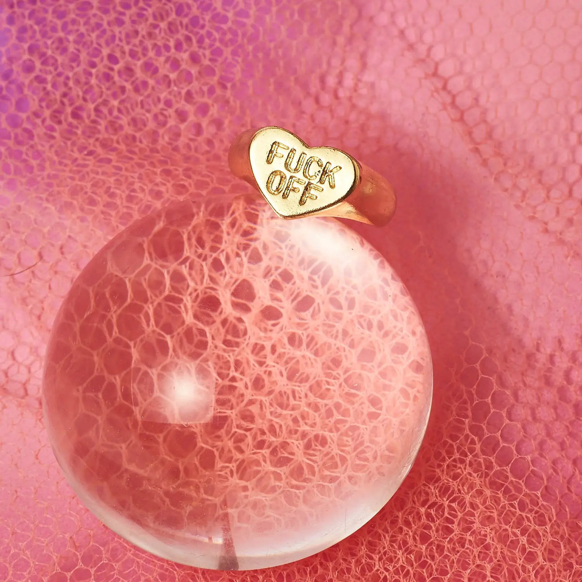 Fuck off Gold Plate Heart Ring Signet | Swear Jewelry