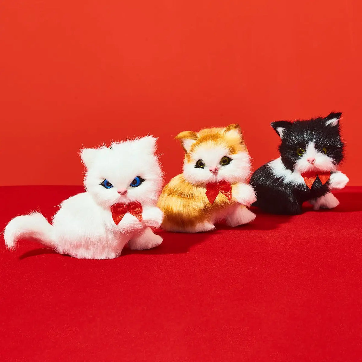 Furry Sitting Cat Ornament Asst with Bow | Christmas