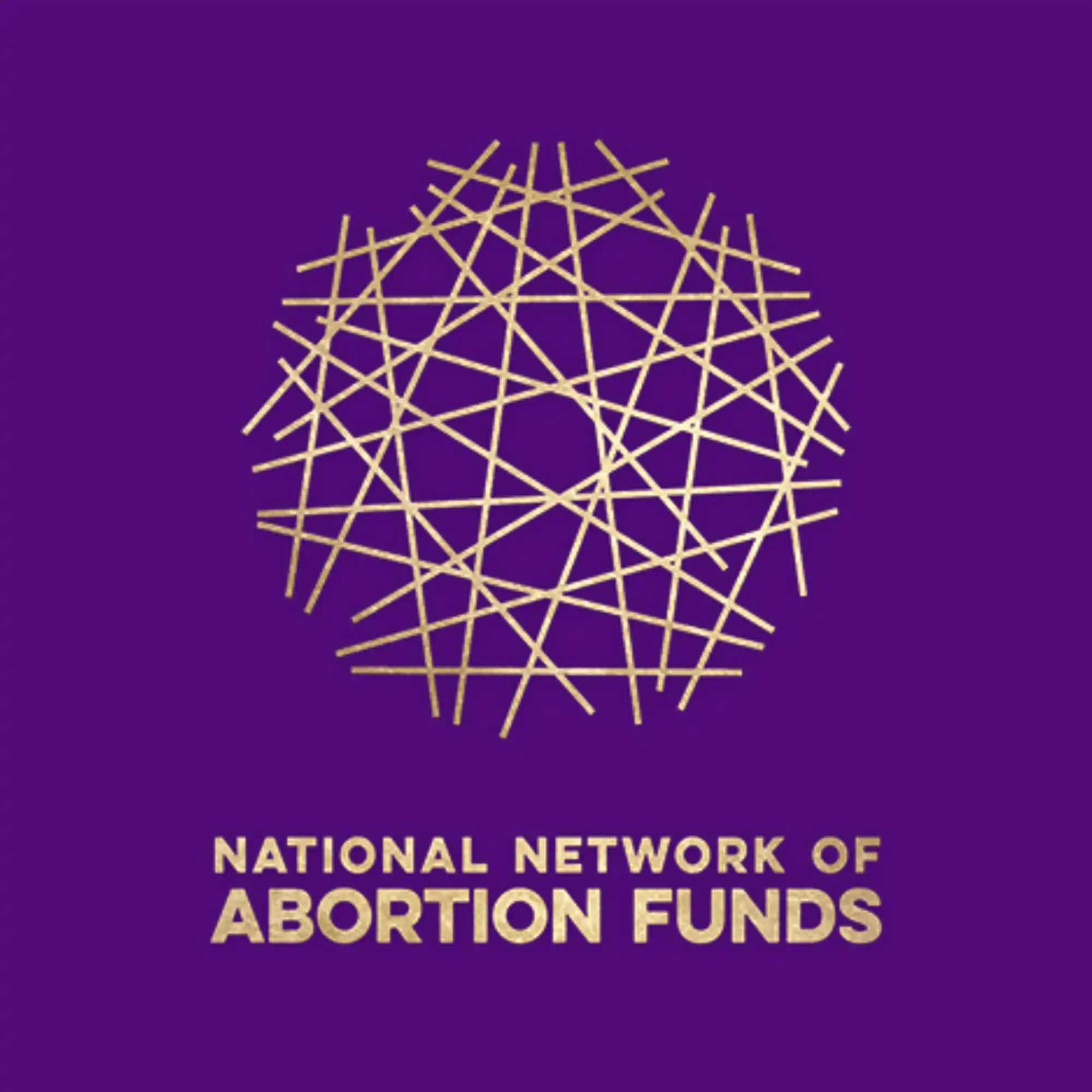 Geometric circular pattern made of intersecting gold lines above text reading ’National Network of Abortion Funds’