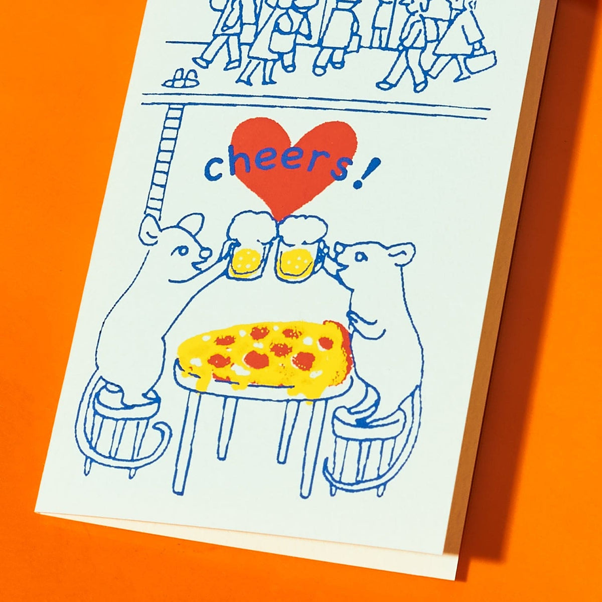 Hand Silkscreen Mini Card Pizza Rats Nyc Subway Greeting