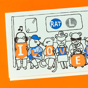 Hand Silkscreen Mini Card Rats Subway i Heart Nyc Greeting